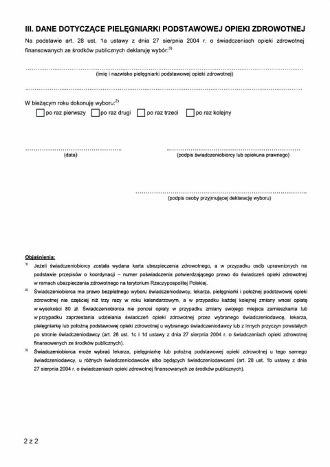 Deklaracja wyboru pielęgniarki Deklaracja wyboru pielęgniarki