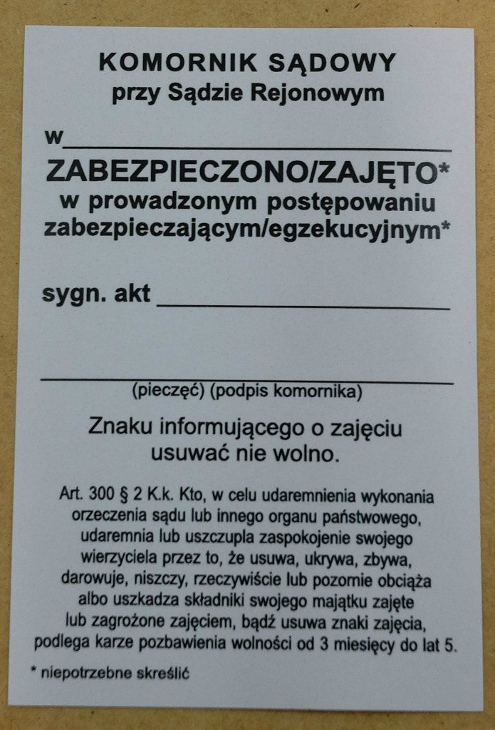 Nalepka zabezpieczono/zajęto Nalepka zabezpieczono/zajęto