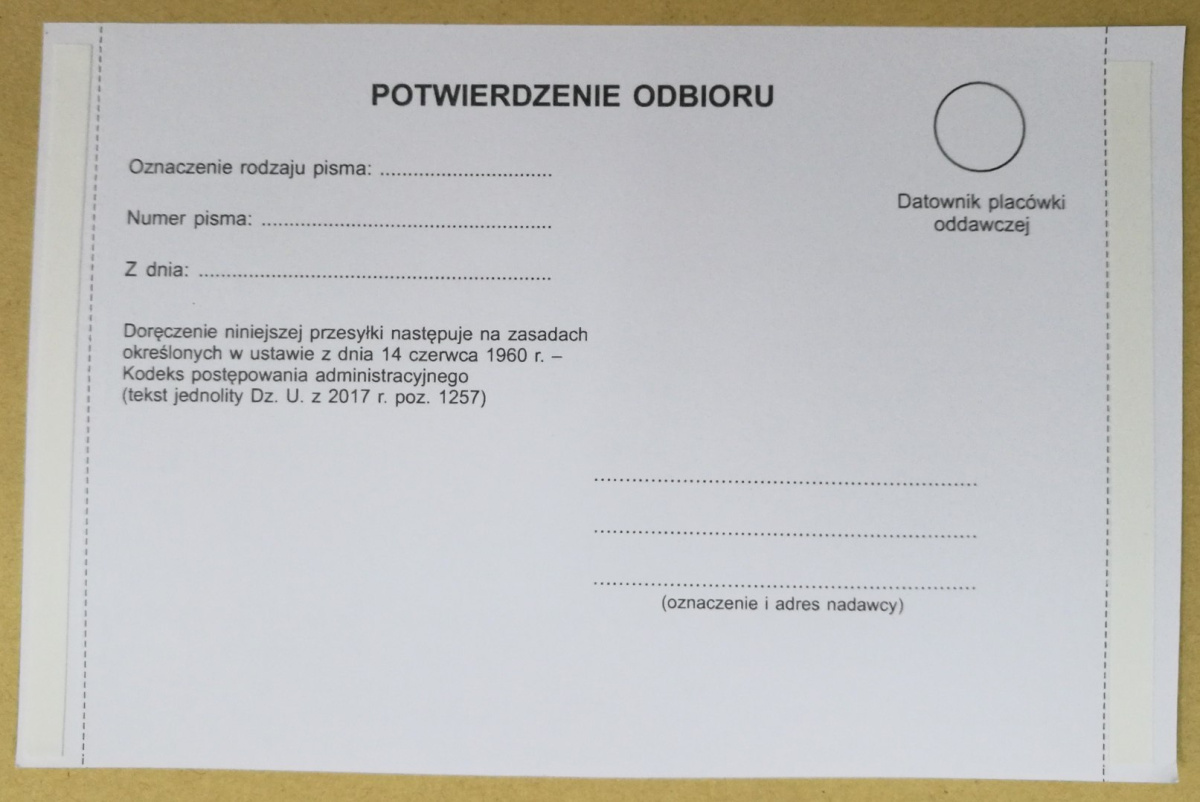 Potwierdzenie odbioru wg KPA wzór 2 Potwierdzenie odbioru wg KPA wzór 2