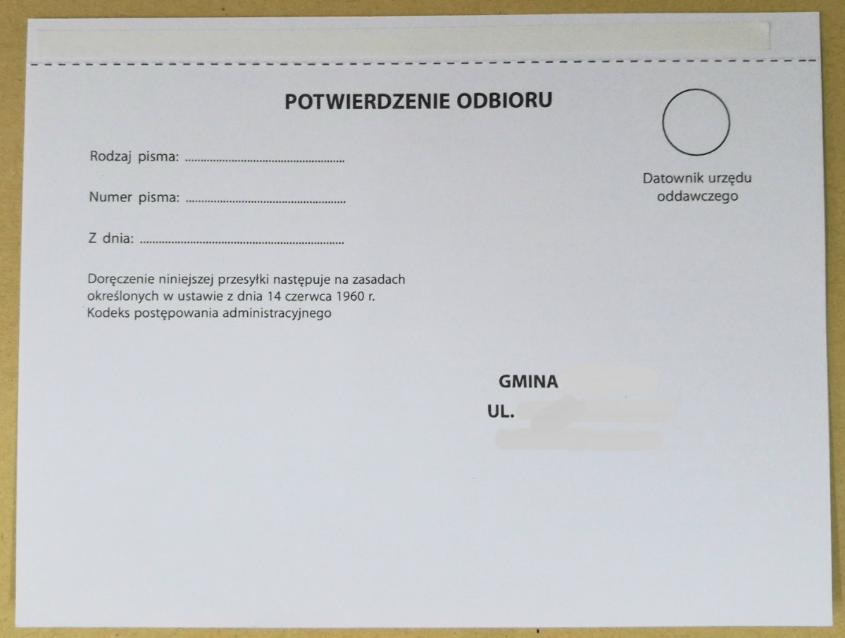 Potwierdzenie odbioru wg KPA wzór 3 Potwierdzenie odbioru wg KPA wzór 3