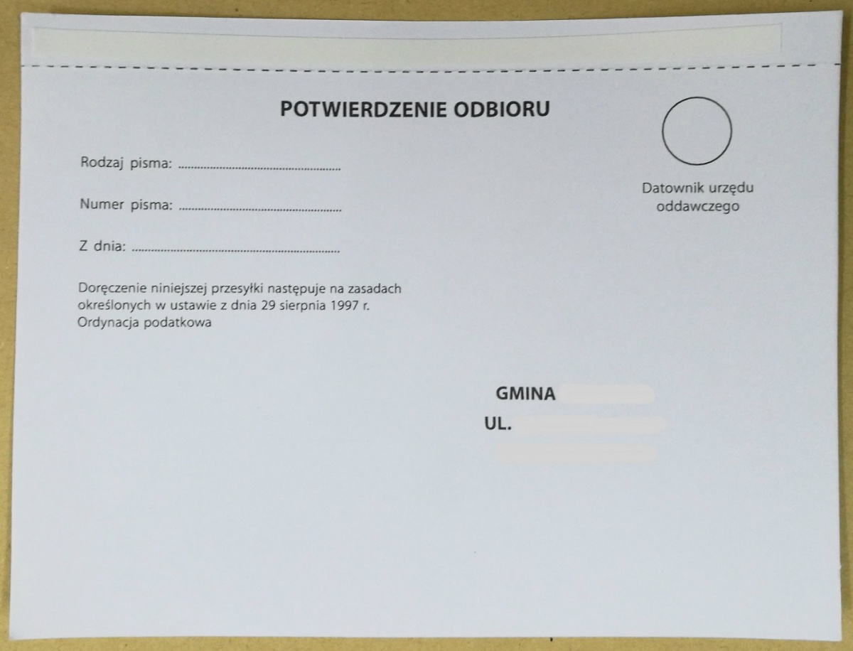 Potwierdzenie odbioru wg Ordynacji Podatkowej wzór 2 Potwierdzenie odbioru wg Ordynacji Podatkowej wzór 2