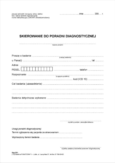 Skierowanie do poradni diagnostycznej Skierowanie do poradni diagnostycznej