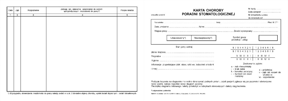 Karta choroby poradni stomatologicznej Karta choroby poradni stomatologicznej