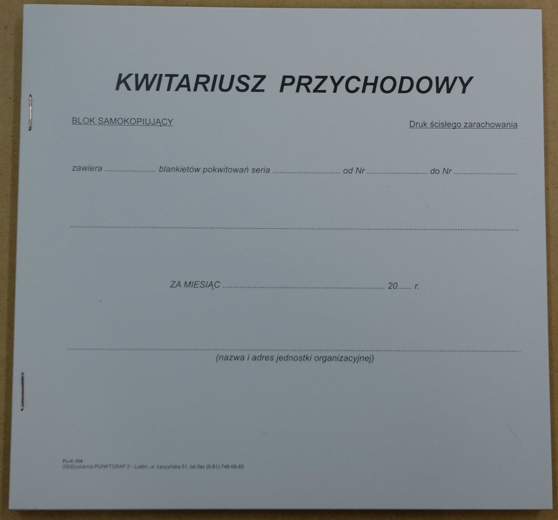 KWITARIUSZ PRZYCHODOWY KWITARIUSZ PRZYCHODOWY